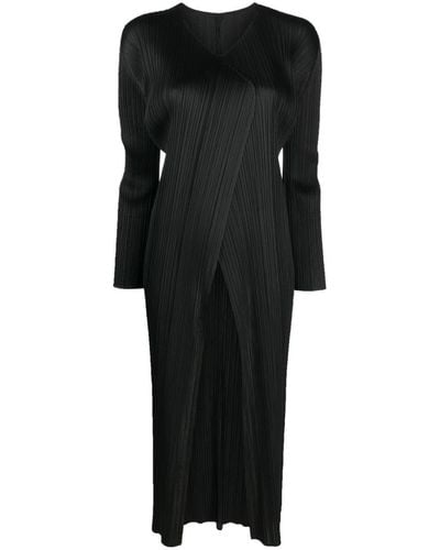 Pleats Please Issey Miyake Abrigo plisado con botones - Negro