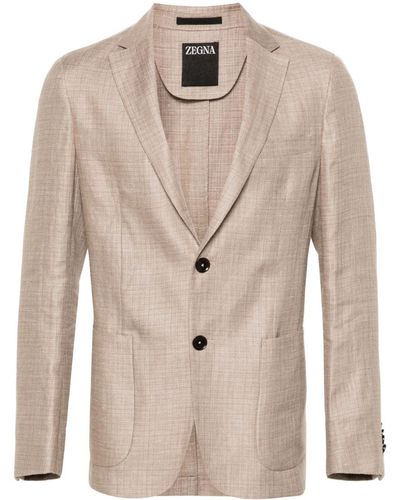 Zegna Blazer en lin mélangé à boutonnière - Neutre