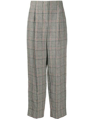 Emporio Armani Pantalon taille haute à motif tartan - Blanc