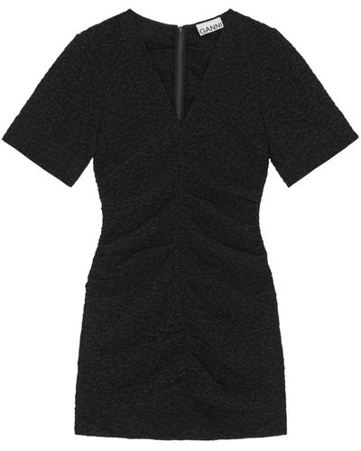 Ganni Mini-jurk Met Textuur En Korte Mouwen - Zwart
