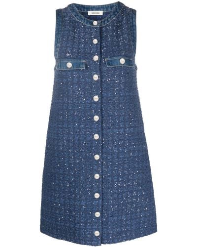 Sandro Sleeveless Tweed Short Dress - Blue