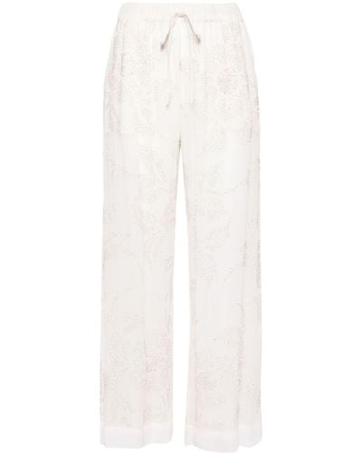P.A.R.O.S.H. Bead-embellished Wide-leg Trousers - White