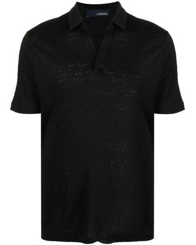 Lardini Logo-tag Split-neck Polo Shirt - Black