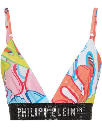 Philipp Plein Graffiti Embellished-band Triangle Bra - Pink