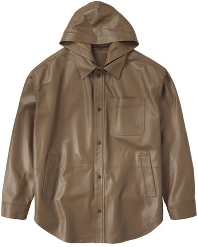 Closed Logo-embroidered Hooded Leather Shirt Jacket - Brown