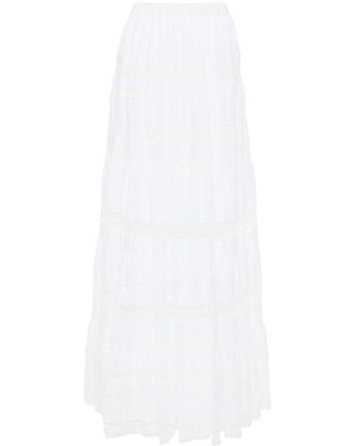 Ermanno Scervino Pleated Lace Midi Skirt - White