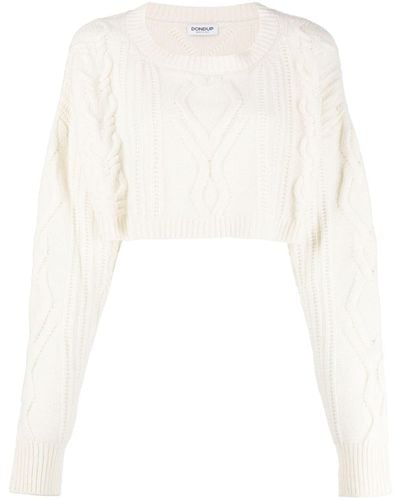 Dondup Fisherman's-knit Cropped Sweater - White