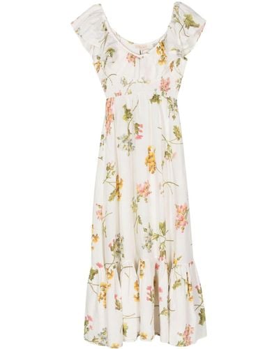 byTiMo Floral-print Shirred Maxi Dress - White