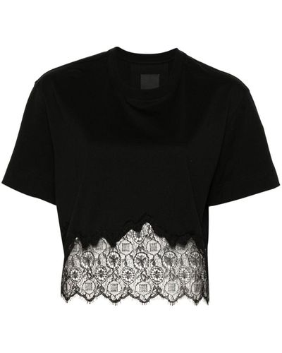 Givenchy Cropped Lace-trim T-shirt - Black