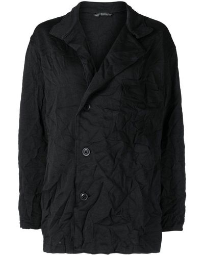 Y's Yohji Yamamoto Crinkle-effect Button-up Jacket - Black