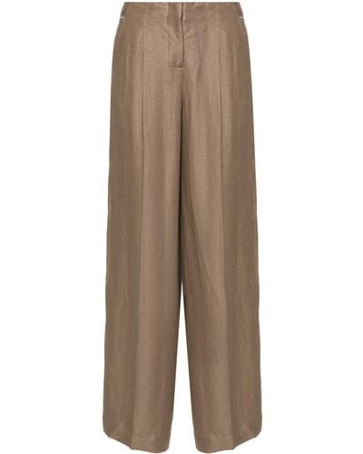 Peserico Wide-leg Linen Trousers - Natural