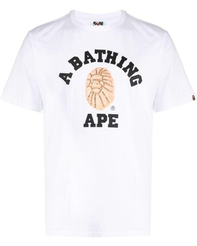 A Bathing Ape Jewels College Cotton T-shirt - White