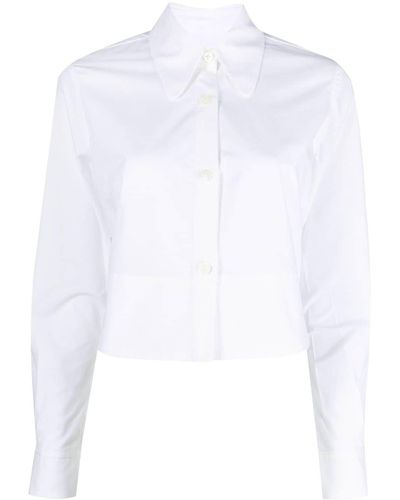 ODEEH Cropped-Hemd mit klassischem Kragen - Weiß
