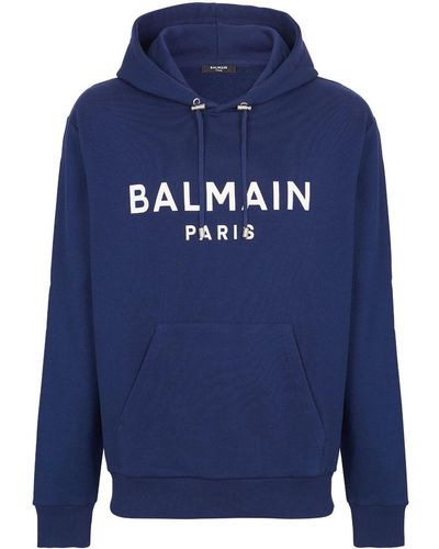 Balmain Logo-print Long-sleeved Hoodie - Blue