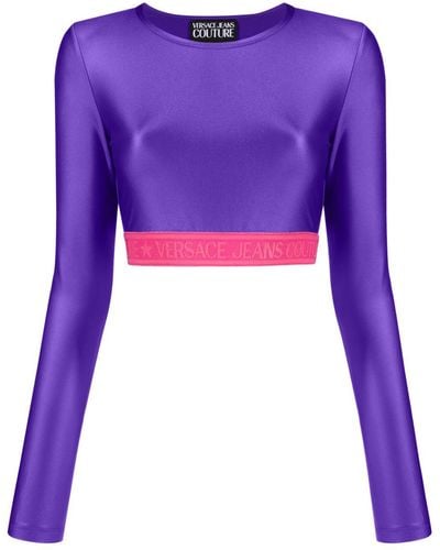 Versace Jeans Couture Cropped-Top mit Logo-Bund - Lila