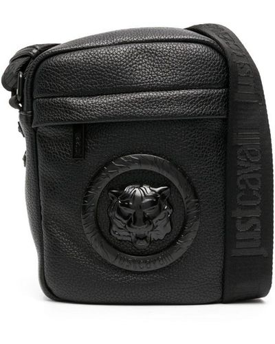Just Cavalli Logo-patch Leather Messenger Bag - Black
