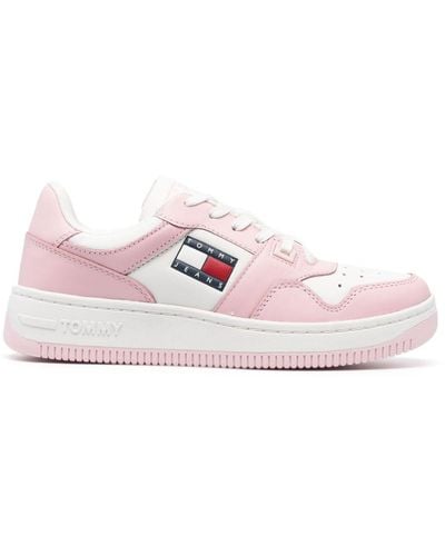 Tommy Hilfiger Embossed-logo Leather Sneakers - Pink