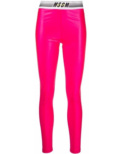 MSGM Shiny Logo-waist leggings - Pink