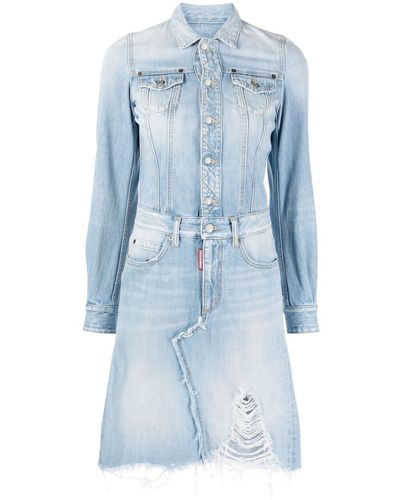 DSquared² Distressed Denim Dress - Blauw