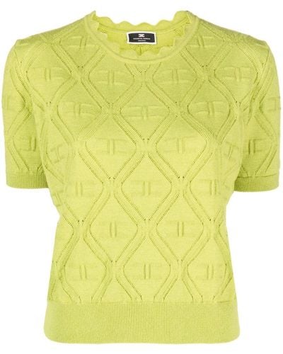 Elisabetta Franchi Logo Intarsia-knit Short-sleeved Top - Yellow