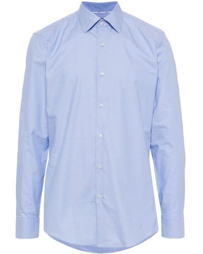 BOSS Classic-collar cotton-blend shirt - Azul