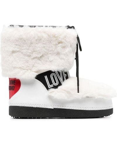 Love Moschino Embossed-logo Faux-fur Boots - White