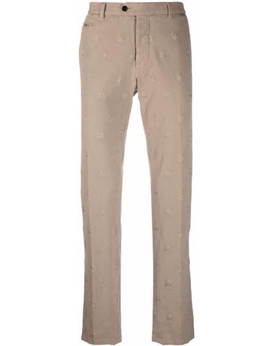 Philipp Plein Embroidered Skull Trousers - Natural