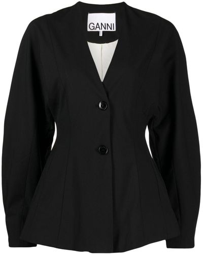 Ganni Shaped Jacket With Curved Sleeves - Black