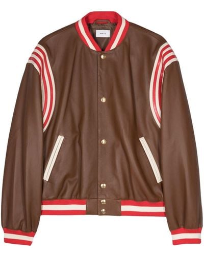 Bally Striped Buttoned Leather Jacket - Brown
