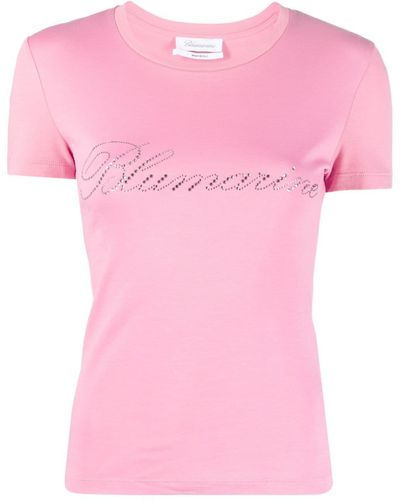 Blumarine Logo-embellishment Cotton T-shirt - Pink