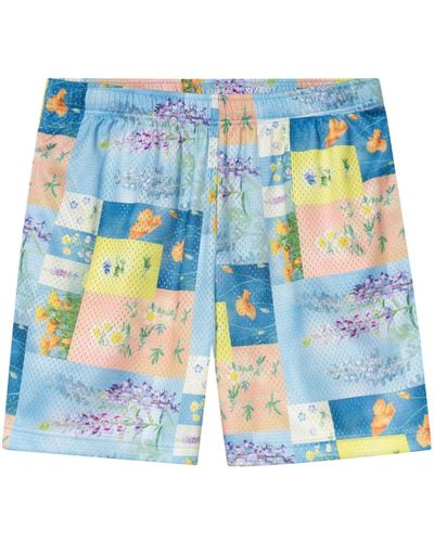 John Elliott Short à imprimé Super Bloom Grid - Bleu