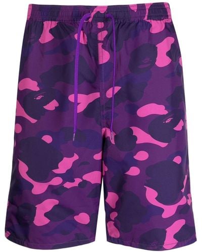 A Bathing Ape Camouflage-pattern Drawstring Shorts - Purple