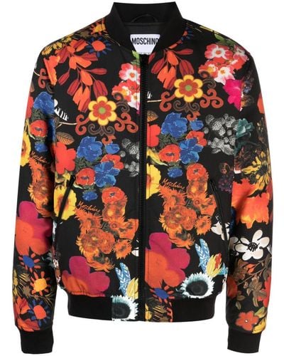 Moschino Floral-print Padded Bomber Jacket - Black