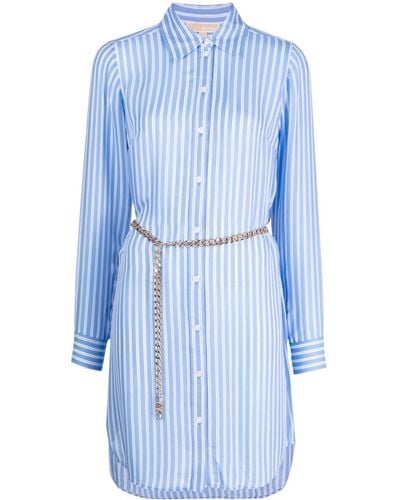 MICHAEL Michael Kors Striped Belted Shirt Dress - Blue
