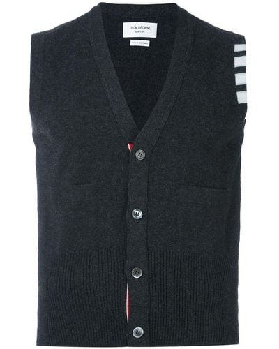 Thom Browne V-neck Cardigan Vest In Cashmere - Grijs