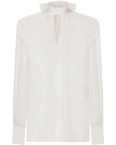 Dolce & Gabbana Chantilly Lace Semi-sheer Blouse - White