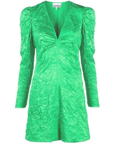 Ganni Crinkled-effect Dress - Green