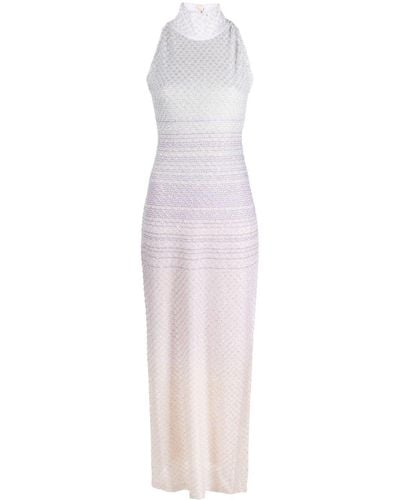 Missoni Sequined High Neck Long Dress - White