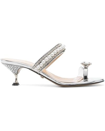 Mach & Mach 60mm Crystal-embellished Leather Mules - White