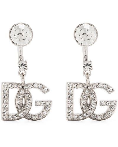 Dolce & Gabbana Dg Crystal Logo Drop Back Earrings - Metallic