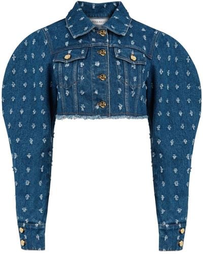 Nina Ricci Distressed-effect Cropped Denim Jacket - Blue