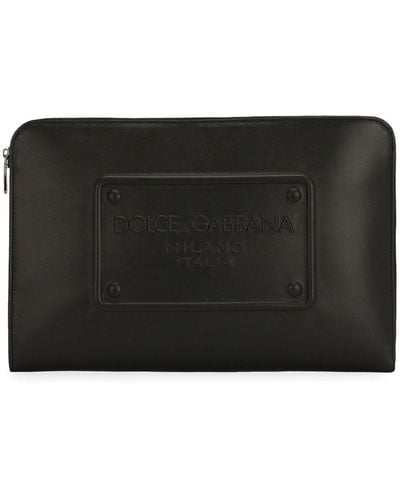 Dolce & Gabbana Petite pochette en cuir de veau avec logo en relief - Negro