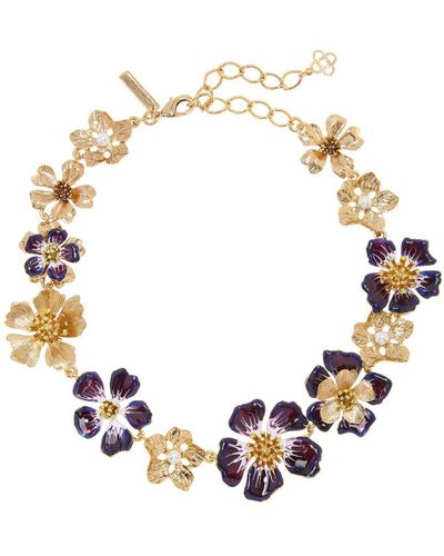 Oscar de la Renta Hand-painted Floral-motif Necklace - Metallic