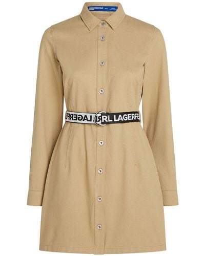 Karl Lagerfeld Logo-belt Long-sleeve Shirt Dress - Natural