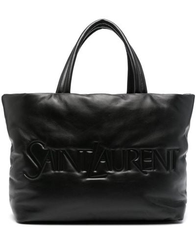 Saint Laurent Logo-debossed Leather Tote Bag - Black