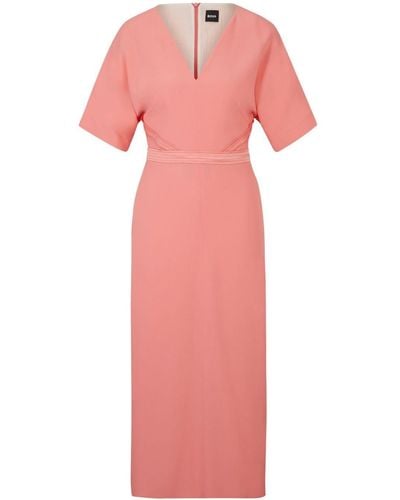 BOSS Stitched V-neck Midi Dress - Pink