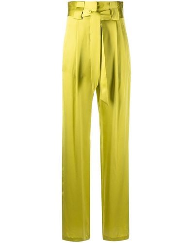 Michelle Mason High-waisted Pleated Silk Trousers - Green