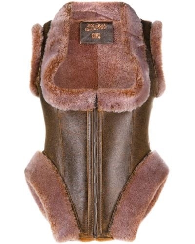 Jean Paul Gaultier X Knwls veste en cuir à bords texturés - Marron