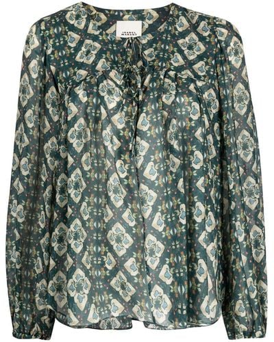 Isabel Marant Patterned Front-tie Blouse - Green