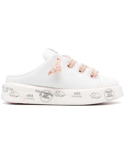 Premiata Belle 6795 Leather Mules With Laces - White